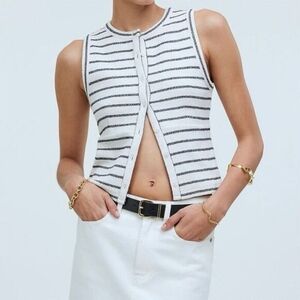 Madewell Split-Crewneck Cardigan Tank Striped Black And White Sz M